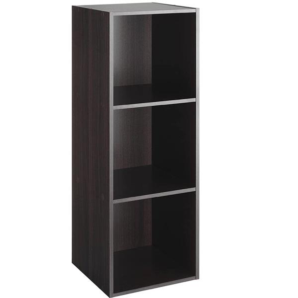 3-Tier Organizer Wood Bookshelf Open Shelf Bookcase , 3 Cubes Storage Shelf , Dark Brown