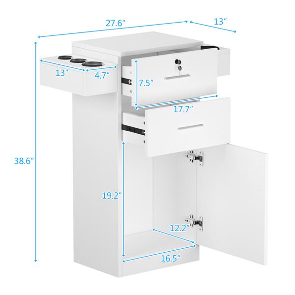 Barbershop Salon Locker / Hair Dryer Rack Drawer with Lock White