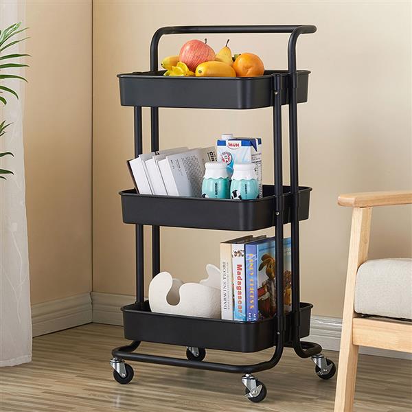 3-Tier Home Kitchen Storage Utility cart Metal&ABS -Black