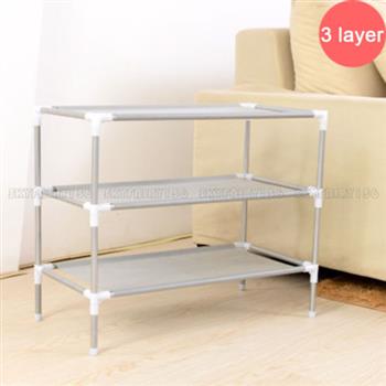 Simple Assembly 3 Tiers Non-woven Fabric Shoe Rack Gray
