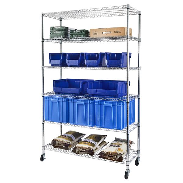 6-Tier NSF Heavy Duty Adjustable Storage Metal Rack with Wheels/Leveling Feet & Shelf Liners Ideal for Garage, Kitchen, and More - Chrome