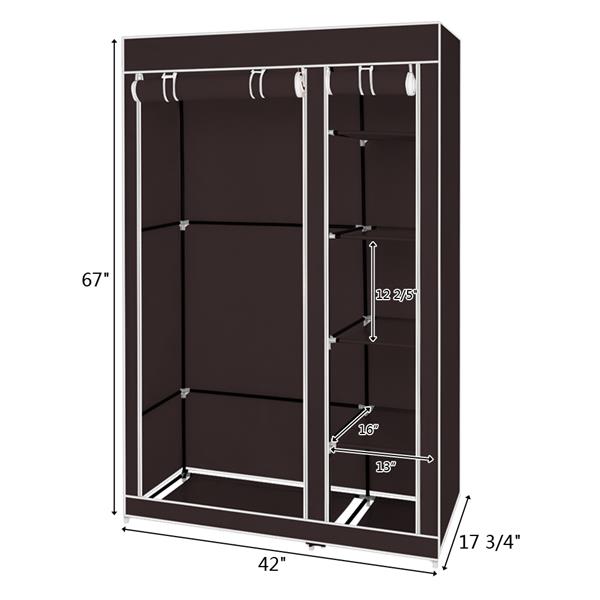 67" Portable Clothes Closet Wardrobe with Non-woven Fabric and Hanging Rod Quick and Easy to Assemble Dark Brown