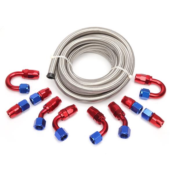 10AN 16-Foot Universal Silver Fuel Pipe   10 Red and Blue Connectors