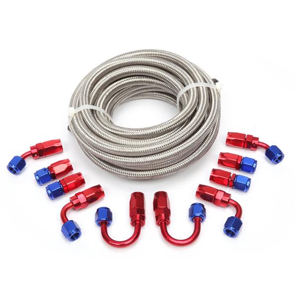 4AN 20-Foot Universal Silver Fuel Pipe   10 Red and Blue Connectors