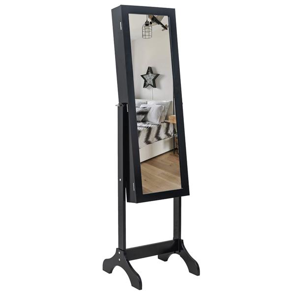 Non Full Mirror Wooden Floor Standing 4-Layer Shelf Jewelry Storage Adjustable Mirror Cabinet *Black