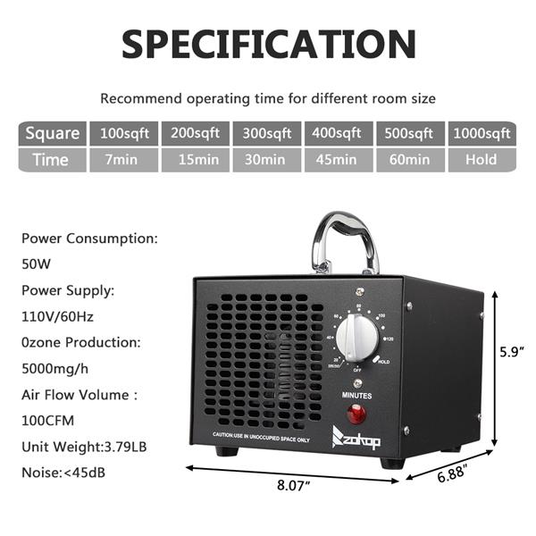 Commercial Industrial Grade 5000mg Ozone Air Purifier Removal of Formaldehyde / Second-Hand Smoke / Odor / Musty / Dust