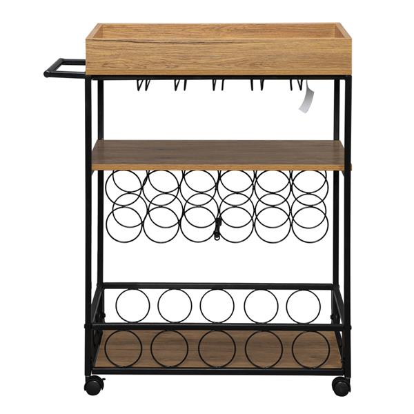 Industrial Wine Rack Cart Kitchen Rolling Storage Bar Wood Table Serving Trolley