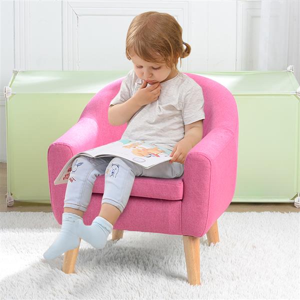 Children's Single Sofa with Sofa Cushion Removable and Washable Linen Rose Red 