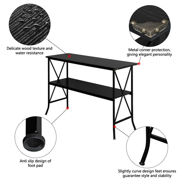 Black MDF Countertop Black Wrought Iron Base 2 Layers Console Table