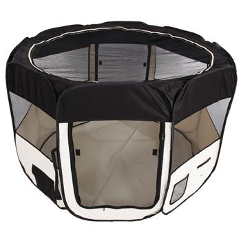 HOBBYZOO 57\\" Portable Foldable 600D Oxford Cloth & Mesh Pet Playpen Fence with Eight Panels Black