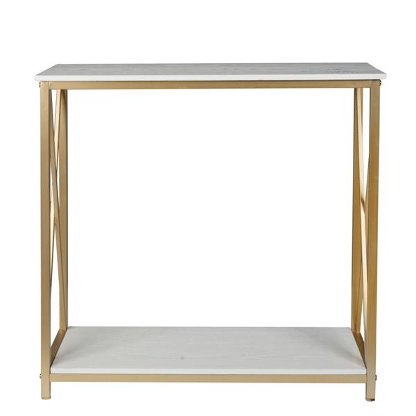 2-Tier Console Table, Gold Sofa Entry Table with White Top and Gold Metal Frame for Home