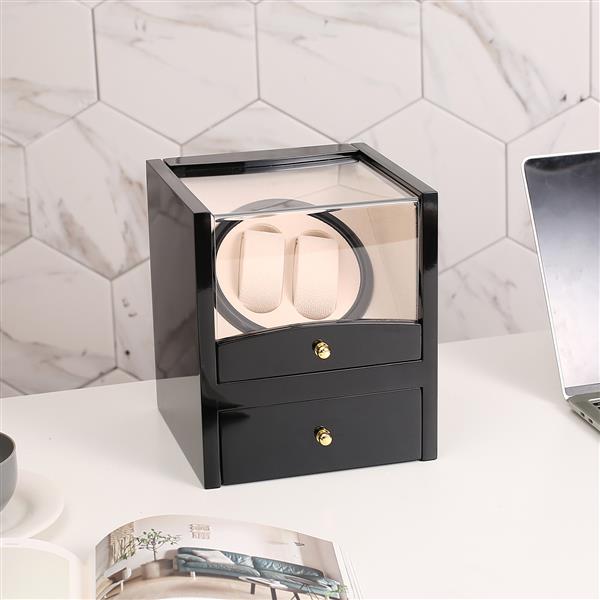 Watch Winder Display Box Automatic Rotation Storage 2 2 Grids Wooden Cases