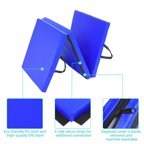 6'x2'x2" Tri-fold Gymnastics Yoga Mat with Hand Buckle Blue