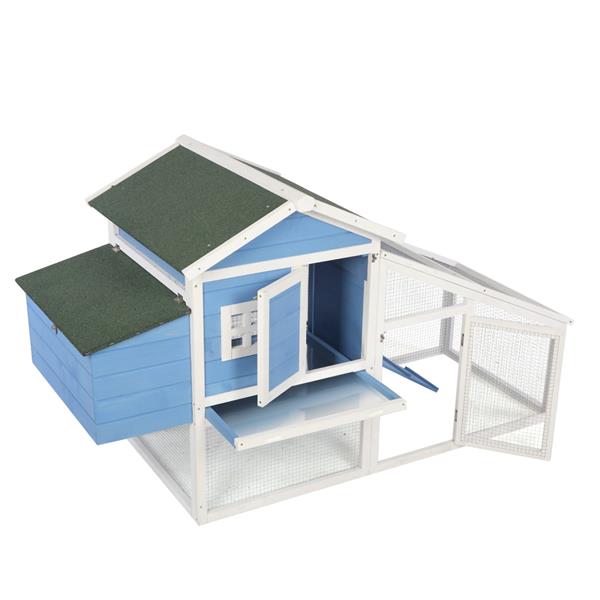 69" Wooden Chicken Hutch Hen Coop Habitat Pigeon House with Egg Case & Tray & Running Cage Blue Part B