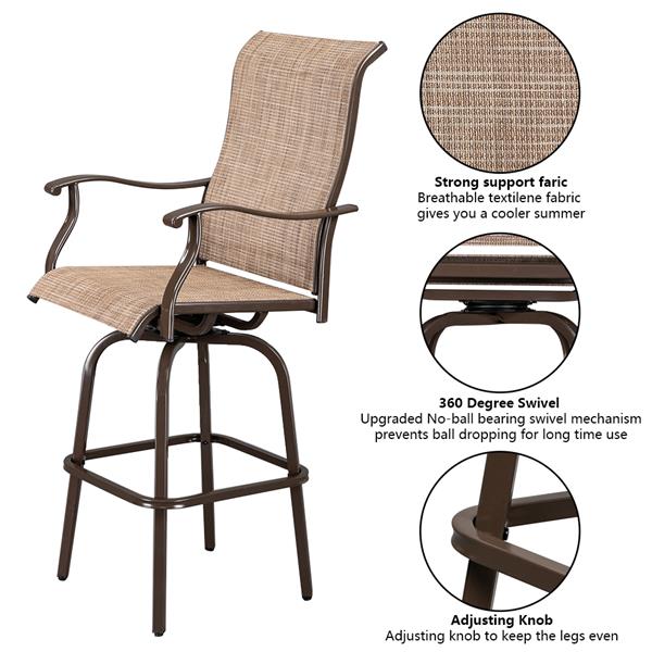 2pcs Wrought Iron Swivel Bar Chair Patio Swivel Bar Stools Brown