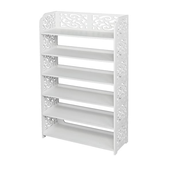 Wood-plastic Board Six Tiers Carved Shoe Rack White B