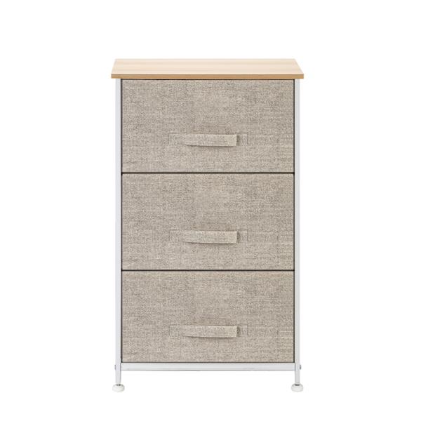 3-Tier Dresser Drawer, Storage Unit with 3 Easy Pull Fabric Drawers and Metal Frame, Wooden Tabletop, for Closets, Nursery, Dorm Room, Hallway, Grey