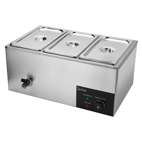 XTC1P-1/3 110V 600W 6.9QT/6.5L 3 Cells Bain Marie Food Warmer