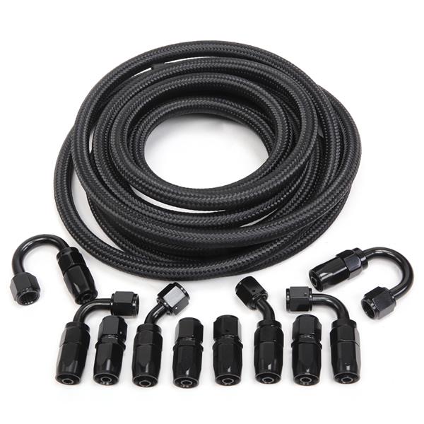 6AN 16 Foot Universal Black Fuel Pipe   10 Black Connectors