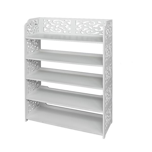 Wood-plastic Board Five Tiers Carved Shoe Rack White B