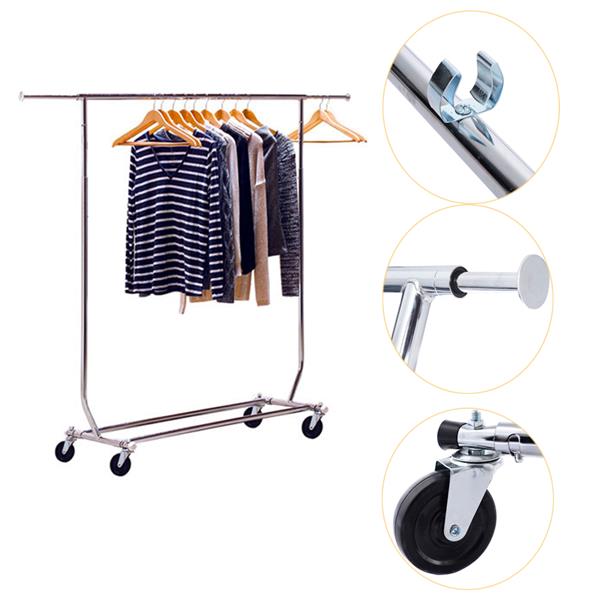 Portable Single-bar Steel Clothes Rack Silver