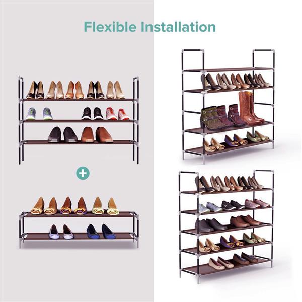 Simple Assembly 5 Tiers Non-woven Fabric Shoe Rack with Handle Dark Brown