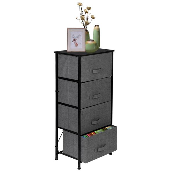 4-Tier Dresser Tower, Fabric Drawer Organizer With 4 Easy Pull Drawers With Metal Frame,Wooden Tabletop For Living Room, Closet, Grey