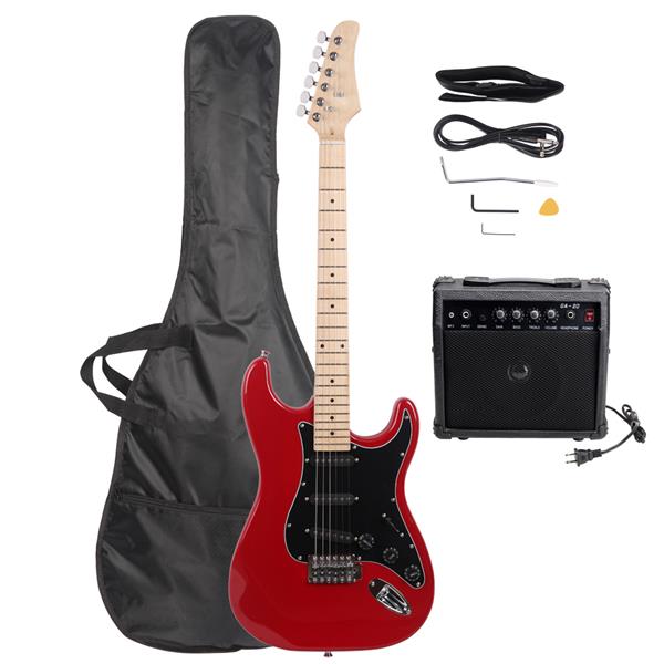 ST Stylish Electric Guitar with Black Pickguard Red