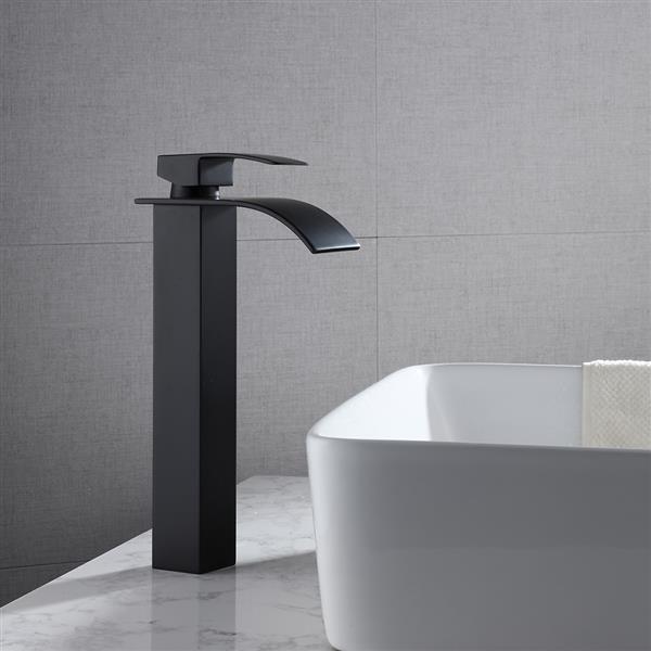 Single Hole Single Handle Hot And Cold Single Control Bathroom Basin Waterfall Faucet-Black Curved Mouth (High)