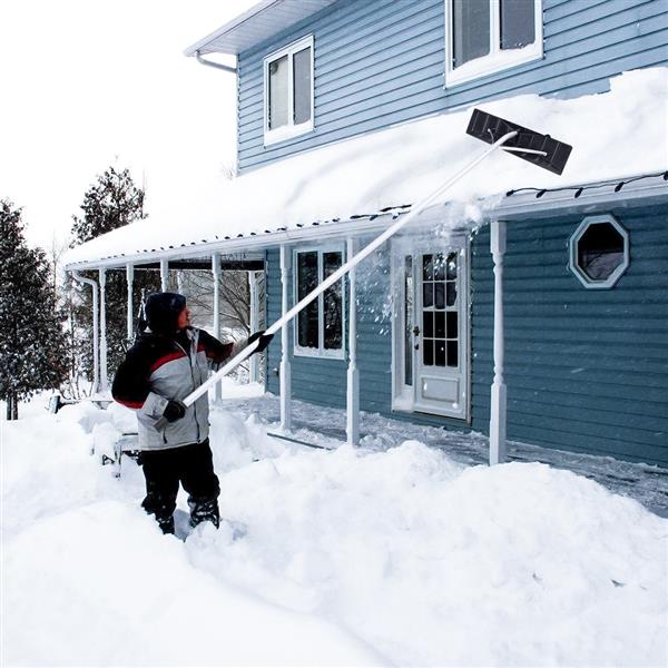 Extendable Aluminum Snow Rake, 5ft-20ft Sturdy Lightweight PP Snow Removal Tool with wide blade & 5-Section Tubes & TPE Anti-Skid Handle, Suitable for Clearing Roof Vehicle Snow, Wet Leaves,Dri