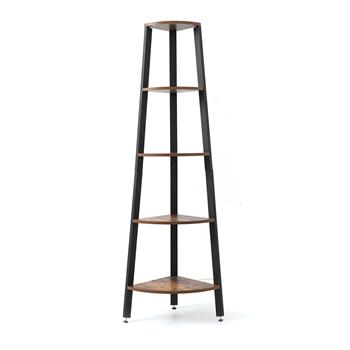 Corner Shelf, 5-Tier Bookshelf, Plant Stand, Wood Look Accent Bookcase Furniture with Metal Frame, for Home and Office, Rustic Brown