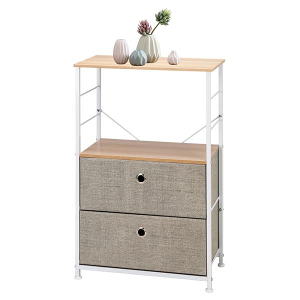 Nightstand 2-Drawer Shelf Storage - Bedside Furniture & Accent End Table Chest For Home, Bedroom, Office, College Dorm, Steel Frame, Wood Top, Easy Pull Fabric Bins, Linen / Natural