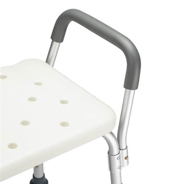 Aluminum Alloy Lifting Bath Chair 6 Files With Armrests With Backrest PE Seat Stool Rubber Floor Mat White