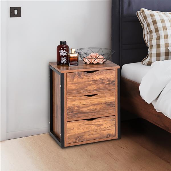 Steel Frame Three Draw Bedside Table