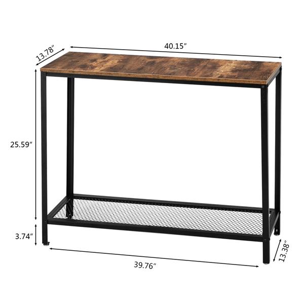 HODELY Modern Industrial Wood Grain 2 Floors 40-Inch Rectangle Wrought Iron Sofa Table