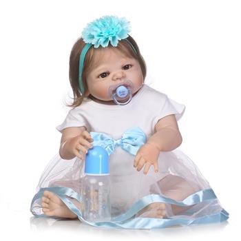 NPK 22\\" Silicone Lovely Baby Girl Doll with White & Blue Veil
