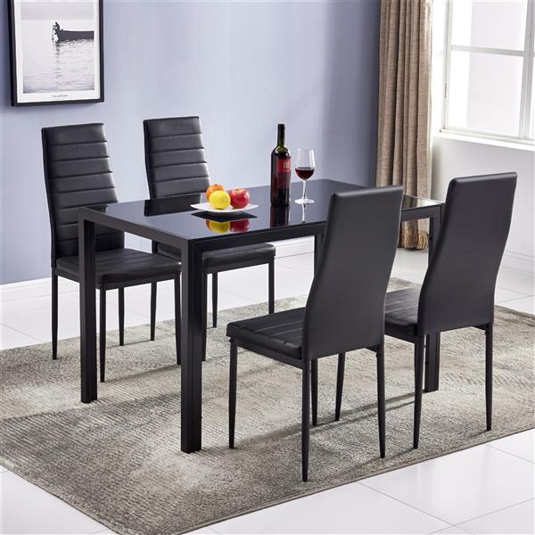 Simple Assembled Tempered Glass & Iron Dinner Table Black