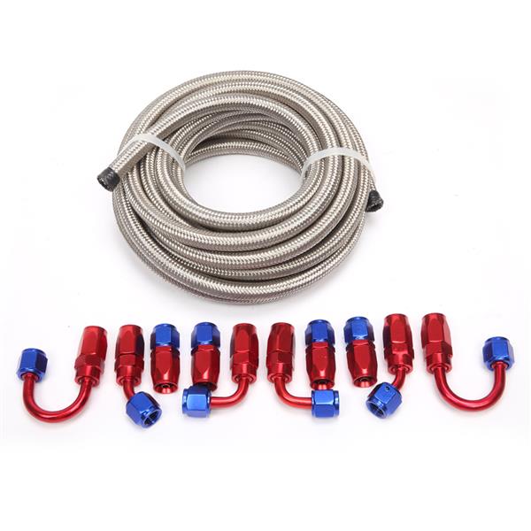 4AN 20-Foot Universal Silver Fuel Pipe   10 Red and Blue Connectors