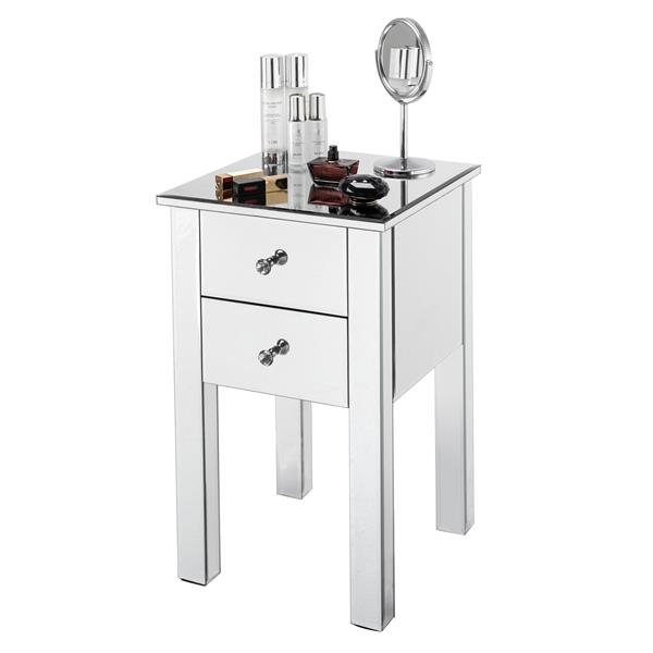 Modern and Contemporary Mirrored 2-Drawers Nightstand Bedside Table Silver