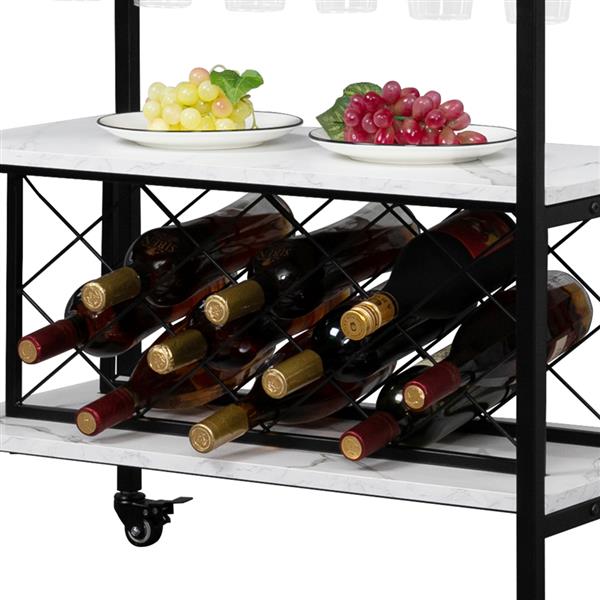 HODELY Two-Layer Double Armrest Diamond Wine Bottle Layer 1.5mm Thick Density Board Imitation Marble Movable Iron Wood Wine Cart