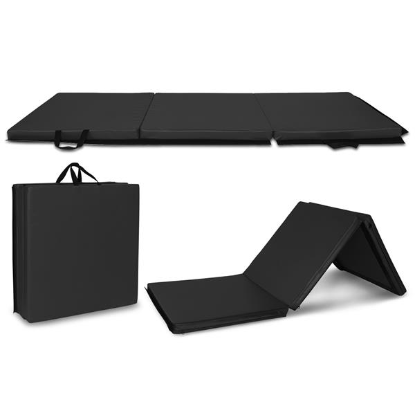 6'x2'x2" Tri-fold Gymnastics Yoga Mat with Hand Buckle Black