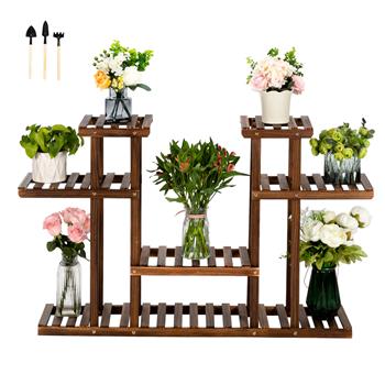 Artisasset 4-Story 12-Seat Indoor And Outdoor Multi-Function Carbonized Wood Plant Stand