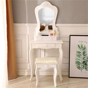 Irregular Single Mirror 3 Drawer Dressing Table White