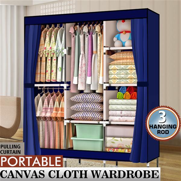 71" Portable Closet Wardrobe Clothes Rack Storage Organizer with Shelf Blue 