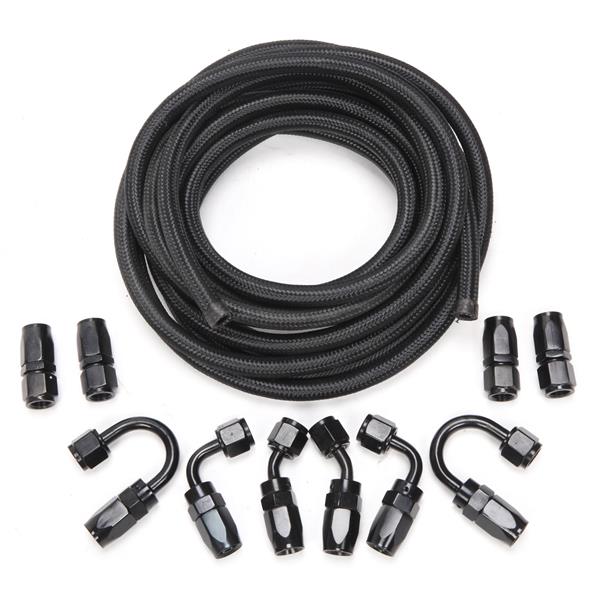 4AN 16-Foot Universal Black Fuel Pipe   10 Black Connectors