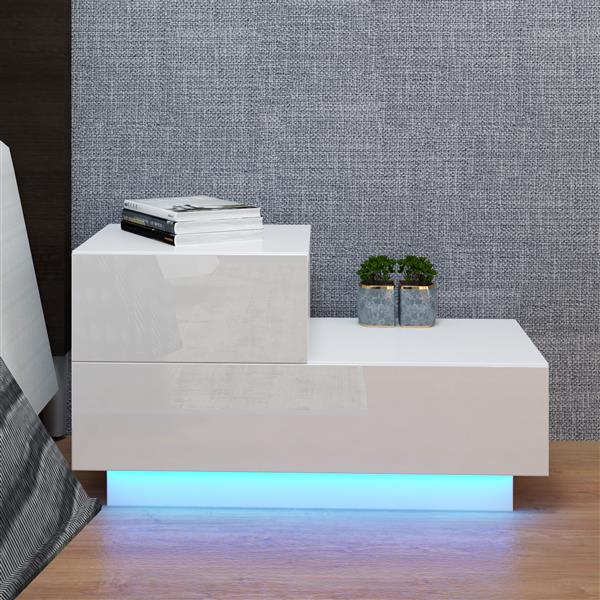 RGB LED 2-Drawer Nightstand End Table White