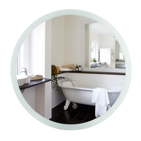 Smart LED Bathroom Mirror Single Key Mode 24*24 inch Circular Anti Fog LED White Light Belt(Color Temperature :5500 K Ultra White) Environmental Protection High Definition Silver Mirror
