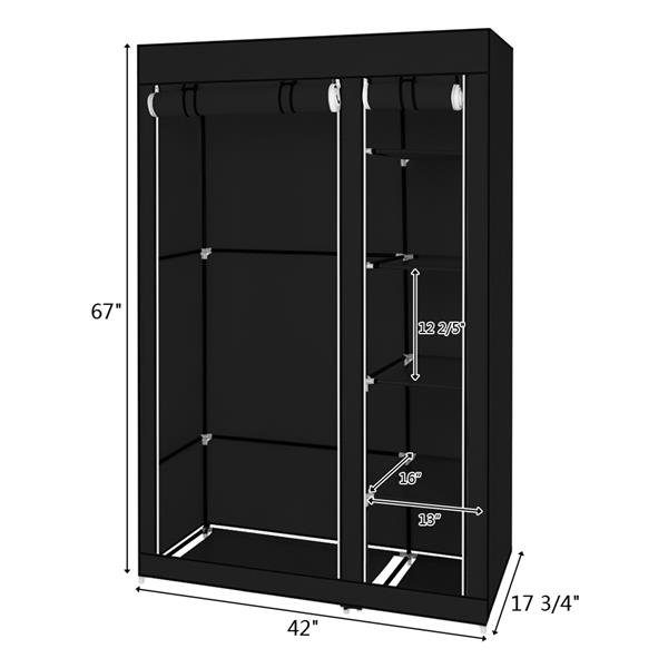 67" Portable Clothes Closet Wardrobe with Non-woven Fabric and Hanging Rod Quick and Easy to Assemble Black