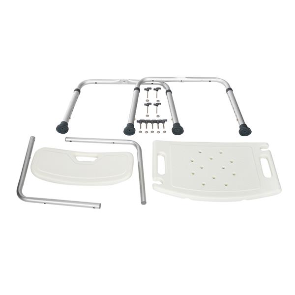 Aluminum Alloy Lifting Bath Chair 8 Files With Backrest PE Seat Stool Rubber Floor Mat White