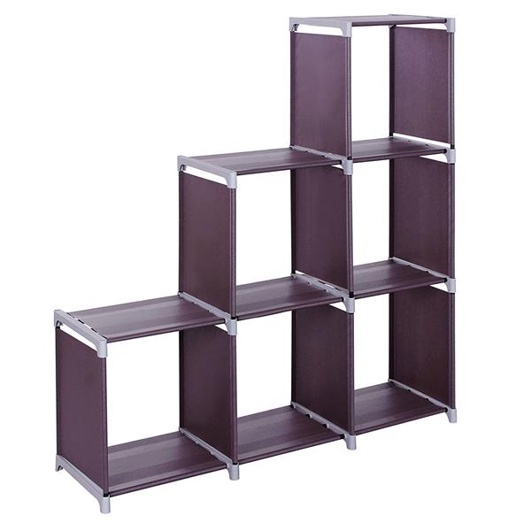 Multifunctional Assembled 3 Tiers 6 Compartments Storage Shelf Dark Brown